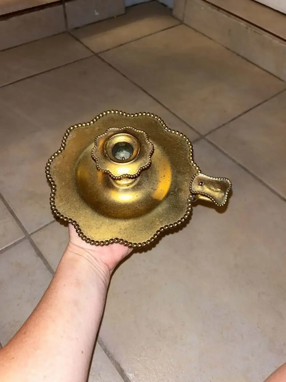 Vintage Brass Scalloped Edge Finger Loop Candlestick Holder